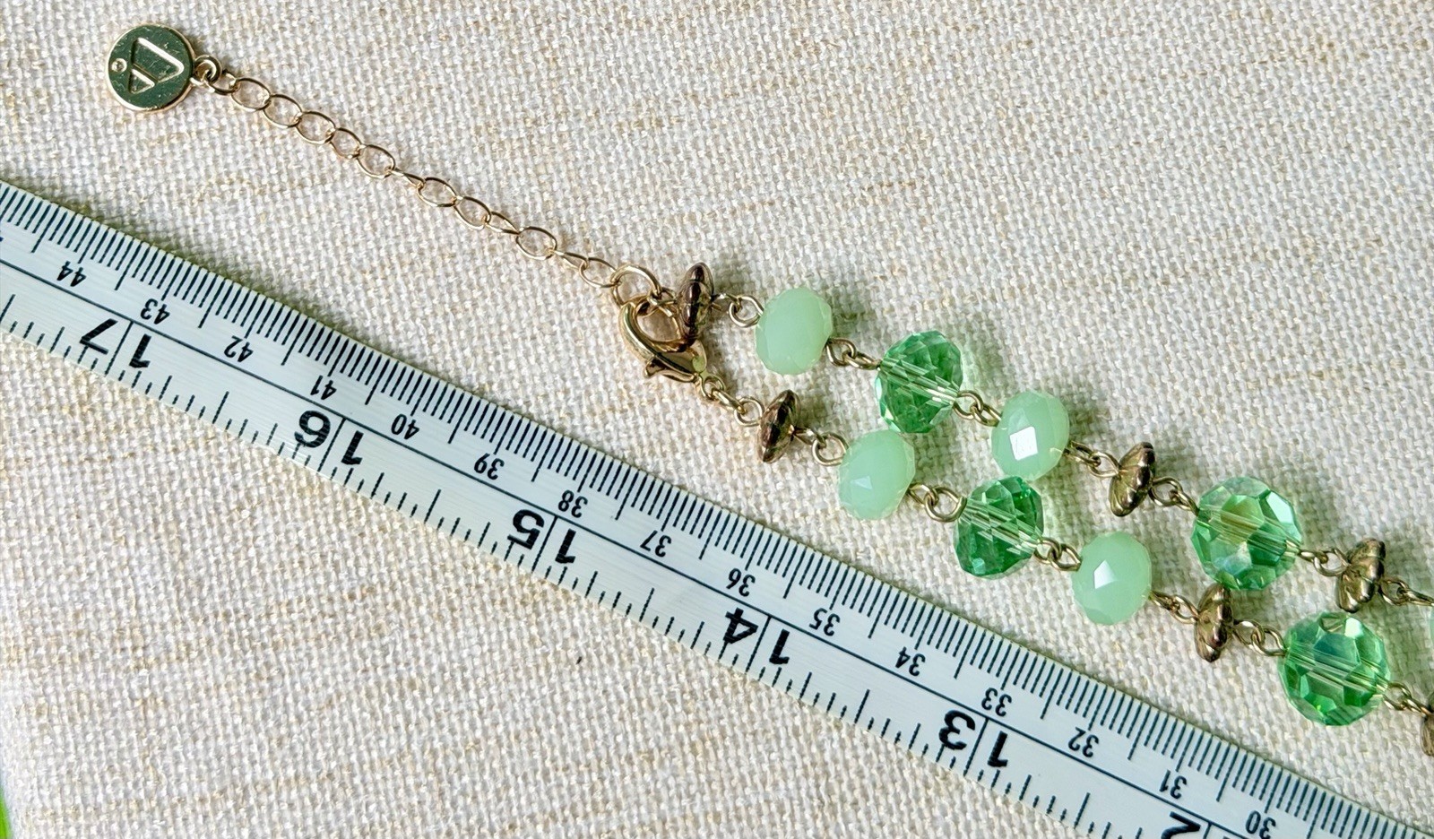 Liz Claiborne Green Round Crystal Bead Necklace Signed Adjustable Lobster Clasp