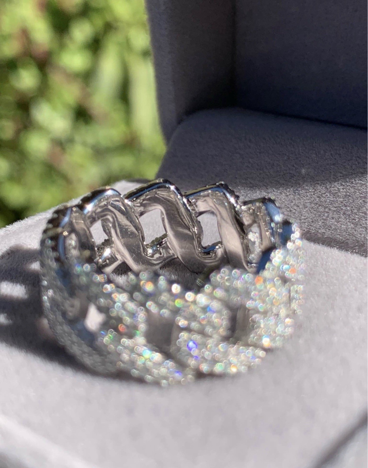 Men’s 3CT Round Cut Moissanite Cuban Link Band Ring 925 Silver