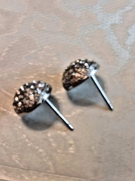 2 Pairs Crystal Rhinestone Stud Earrings Lot Black White Round Sparkly Jewelry