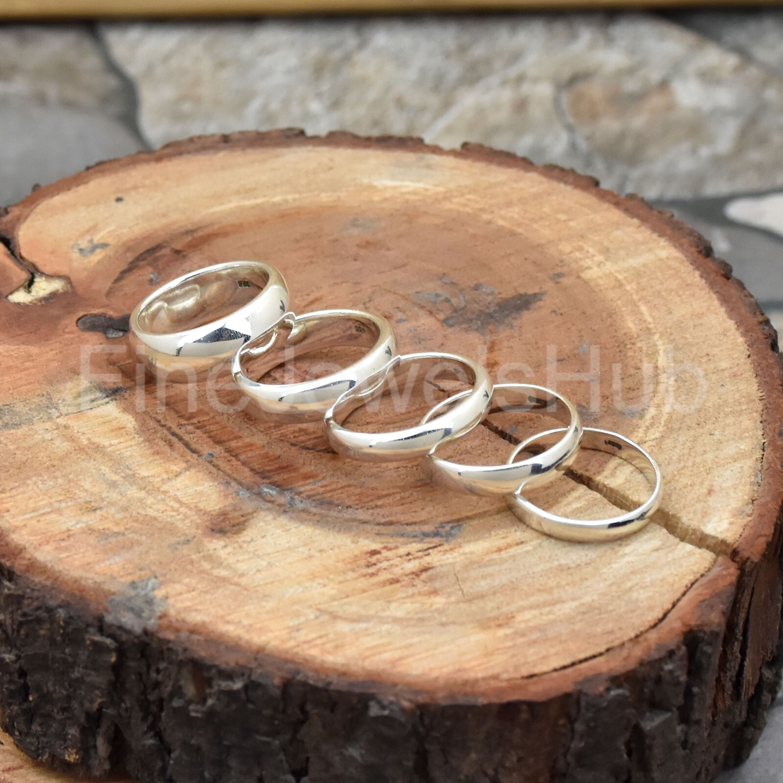 925 Sterling Silver Wedding Dome Band Plain Ring Width 2mm 3mm 4mm 5mm 6mm 8mm