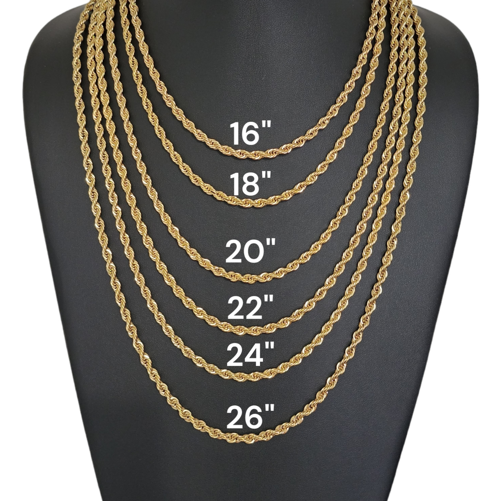 Stainless Steel Gold Plated Rope Chain 2,3,4,5mm Unisex, Hip Hop Jewelry 16-24″