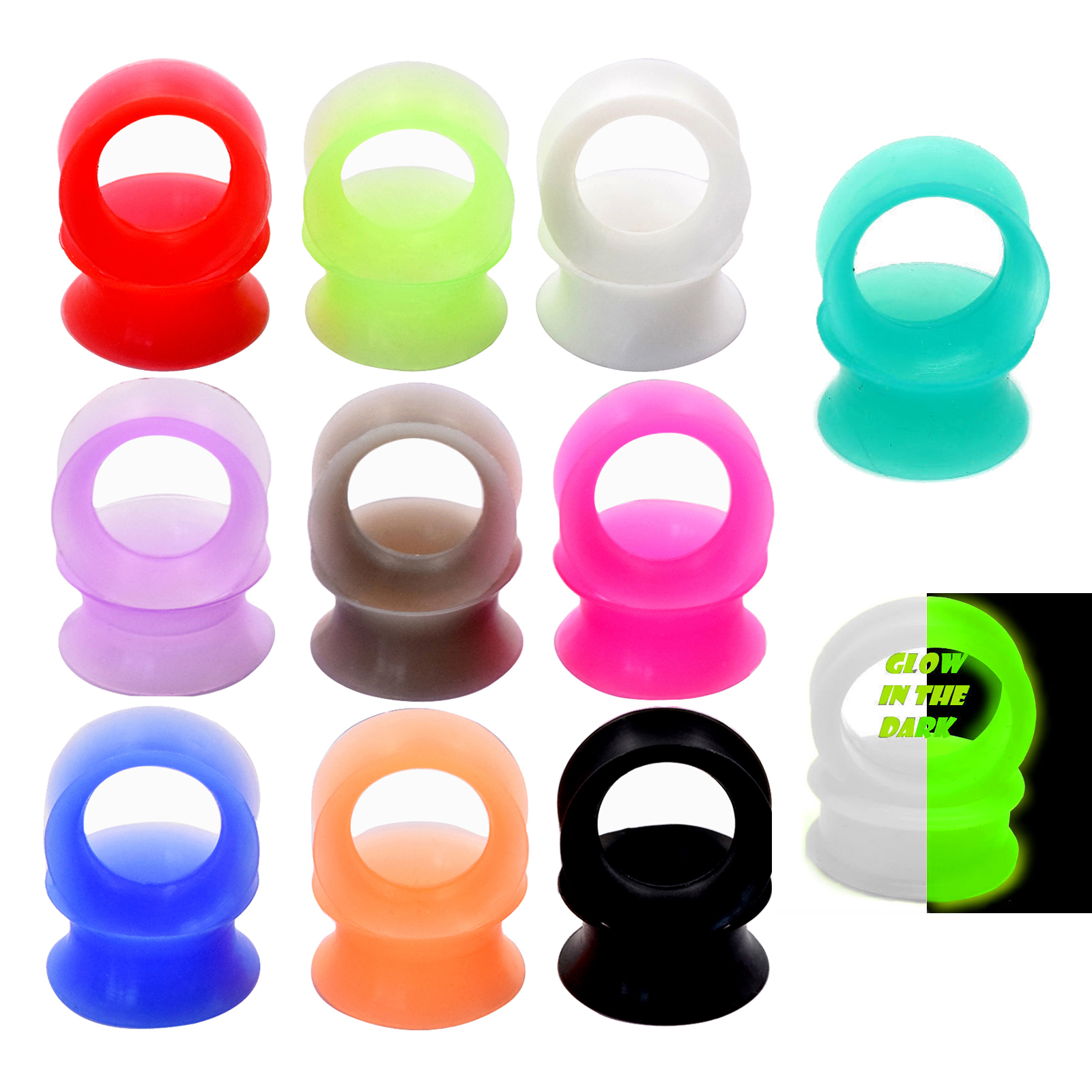 Pair Flexible Silicone Flesh Ear Tunnels Double Flat Flared Plugs Earlets Gauges