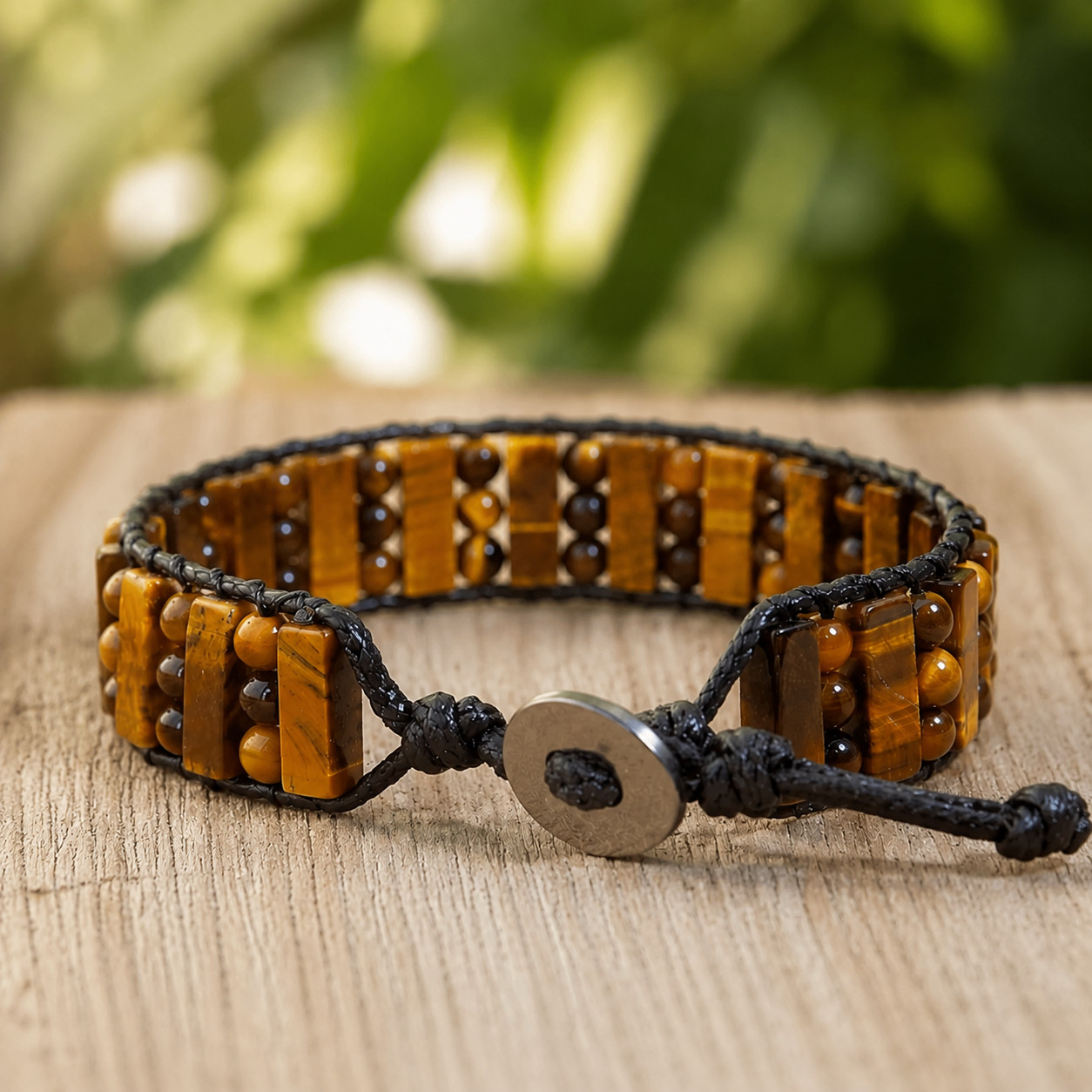 Natural Tiger Eye Stone Bracelet Men Braided Genuine Leather Cuff Protection Gif