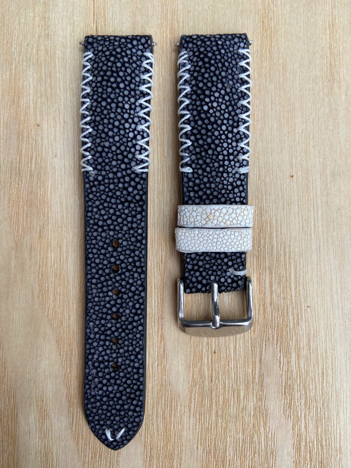 Black Stingray Leather Watch Strap Band, Size 16mm 18mm 19mm 20mm 22mm 24mm 26mm
