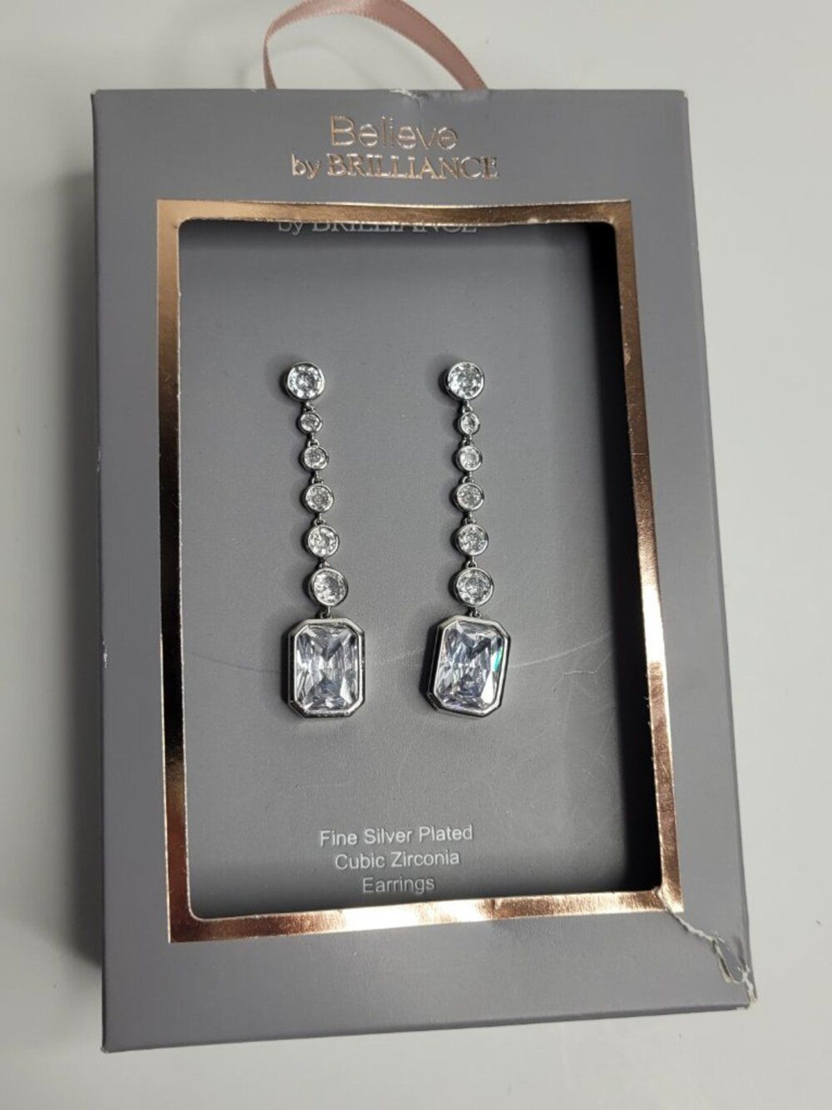 Believe By Brilliance Fine Silver Plated Cubic Zirconia Linear Drop Earrings