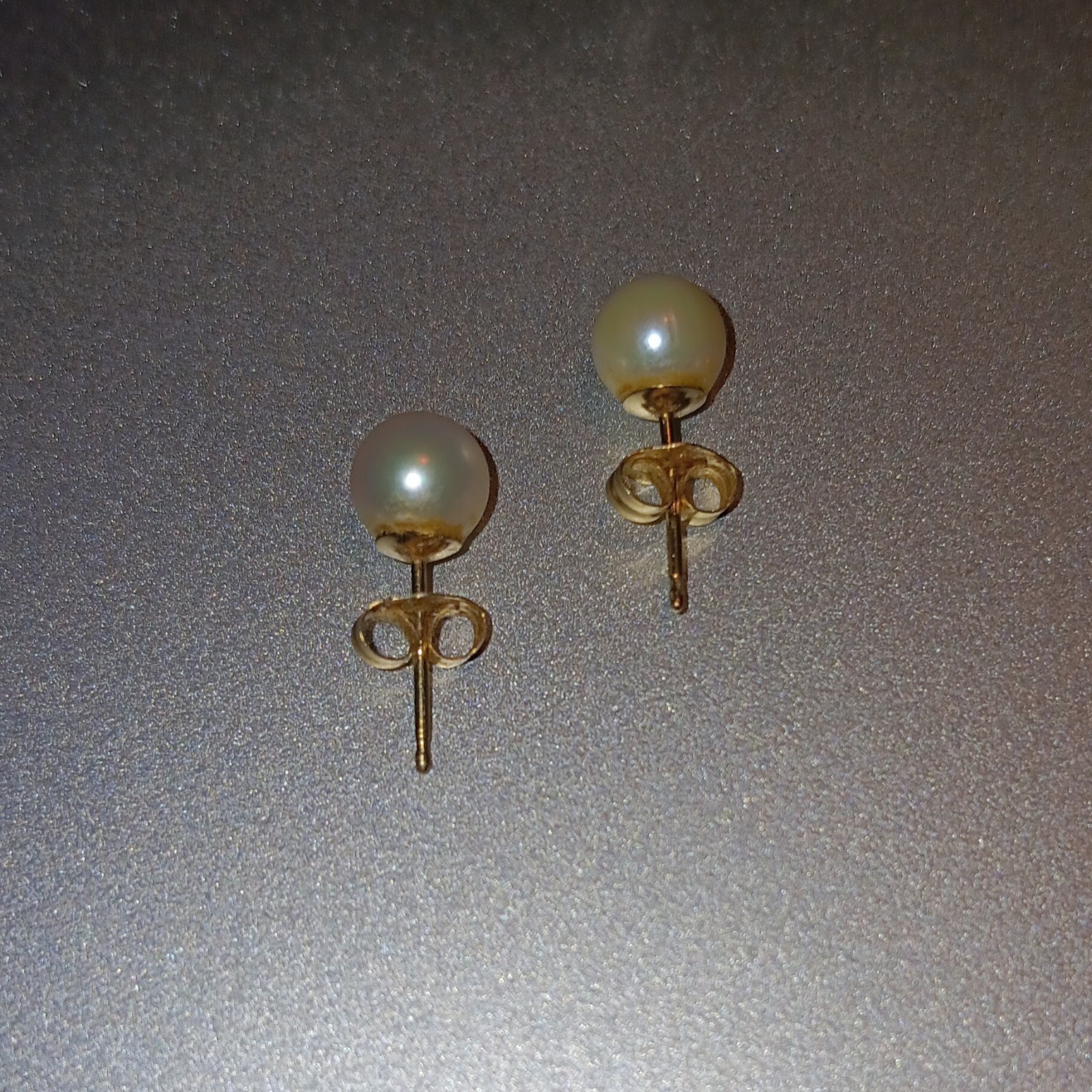 Vintage 6mm White Pearl Stud Earrings Round 12kt Gold Stud 18kt Gold Backing