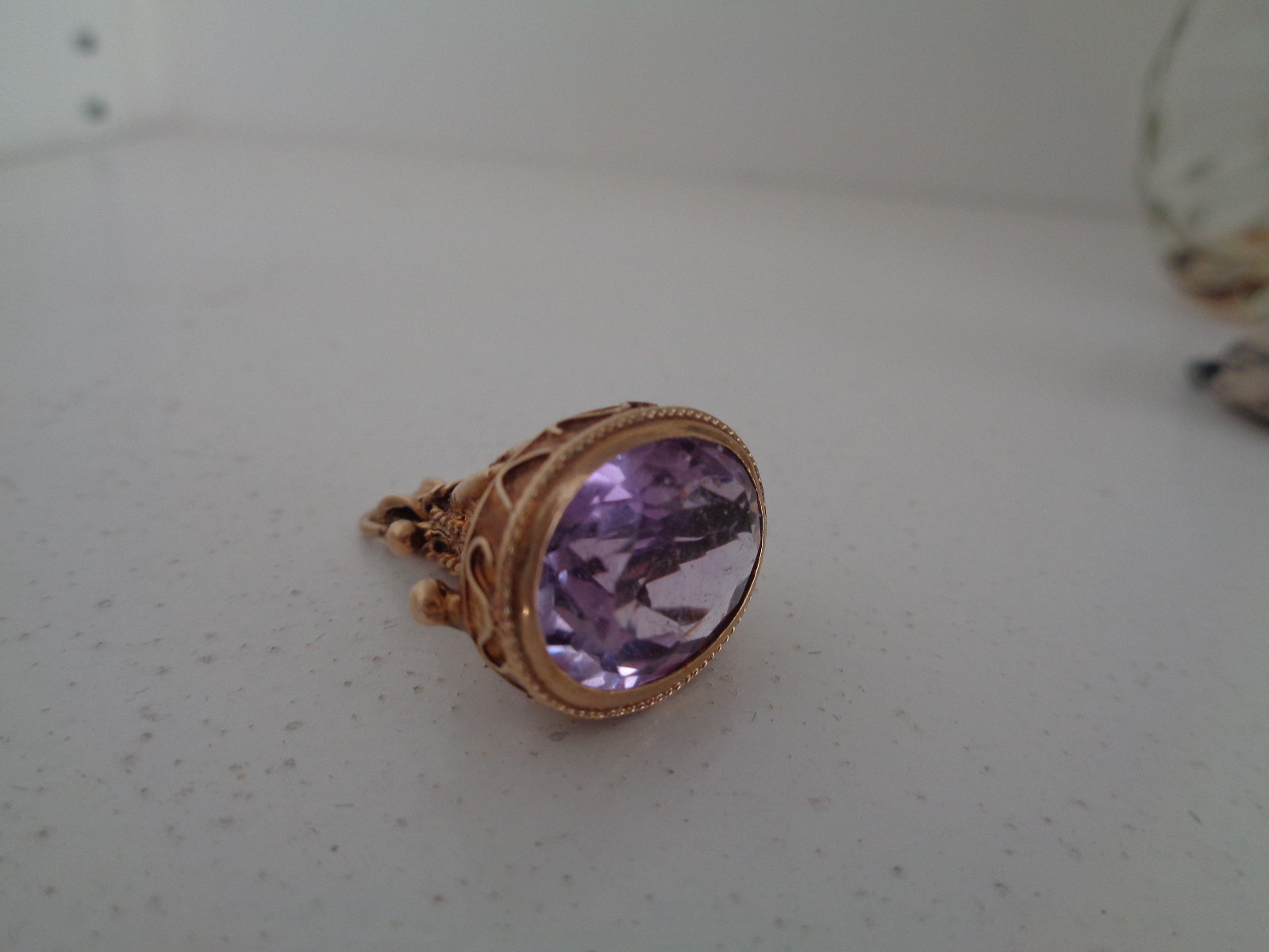 9 Carat Gold Fob with Faceted 3 Carat Amethyst Stone