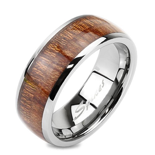 Tungsten Natural Wood Inlay Dome Band Ring Size 5-15 6mm 8mm