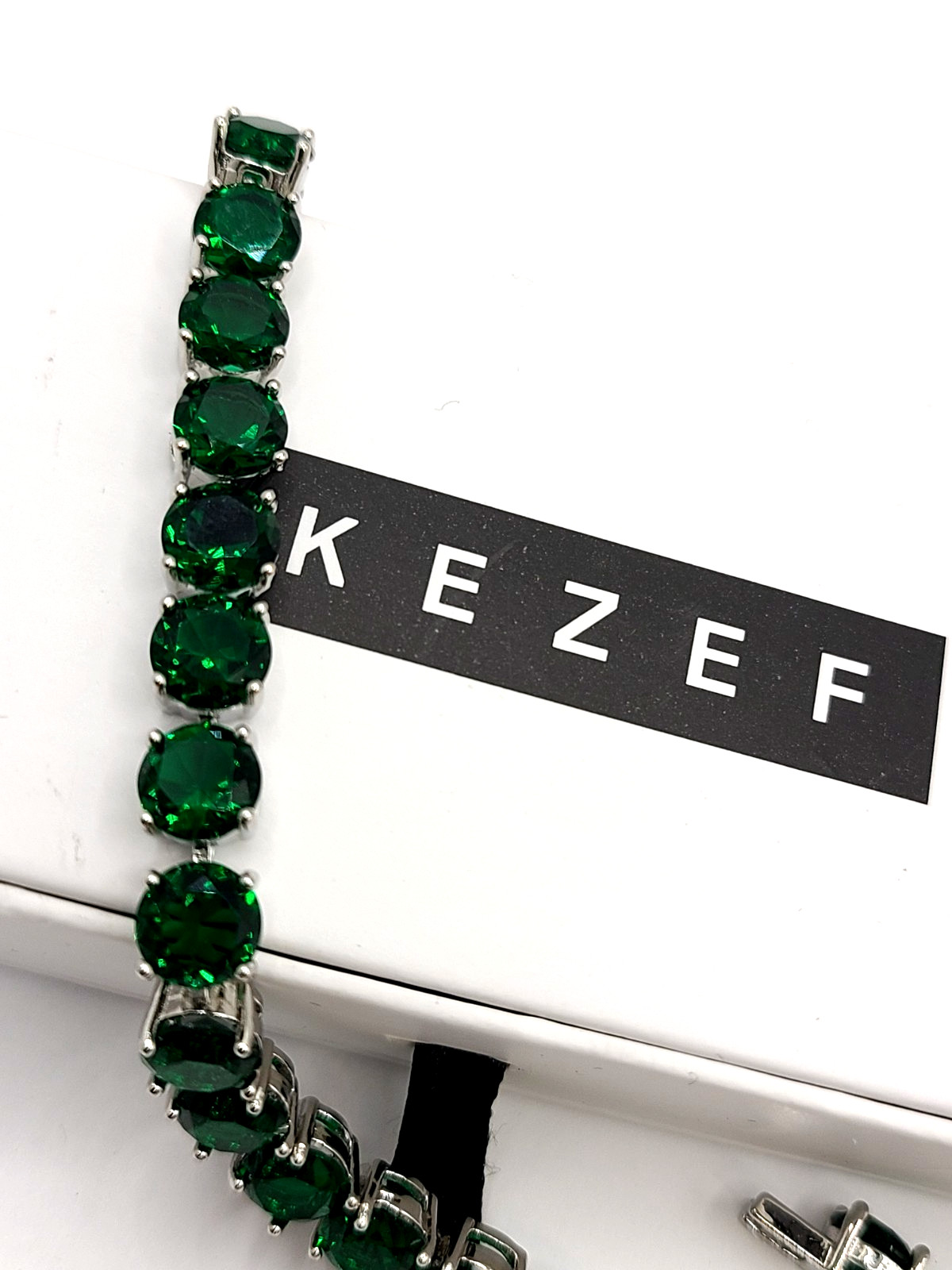 KEZEF Silver Plated Brass CZ Tennis Bracelet Round 5mm CZ – 7 Inch Green Emerald