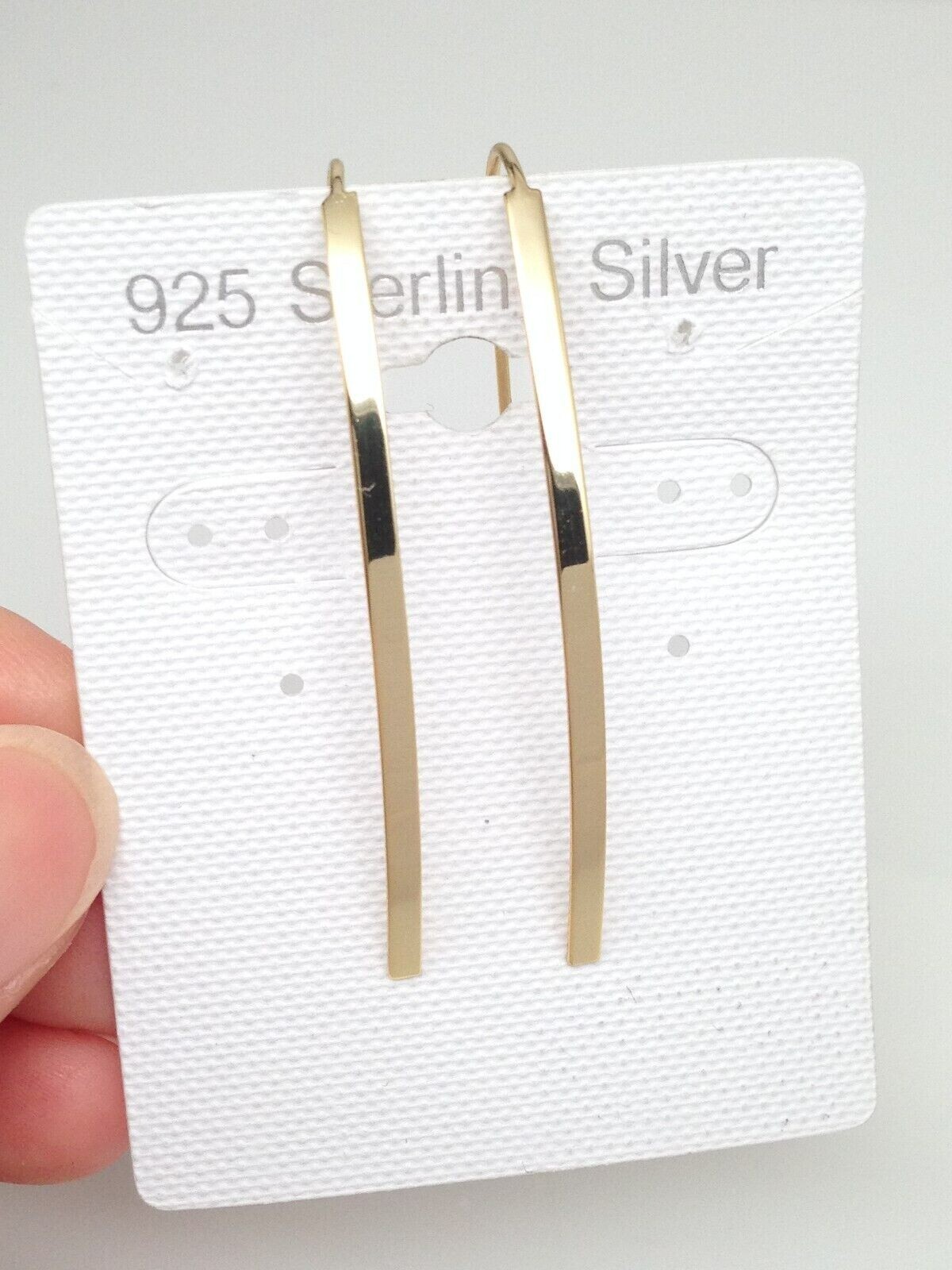 Sterling Silver 925 Curved Bar Threader Hoop Earrings Oval Gold 50mm x2mm /53mm
