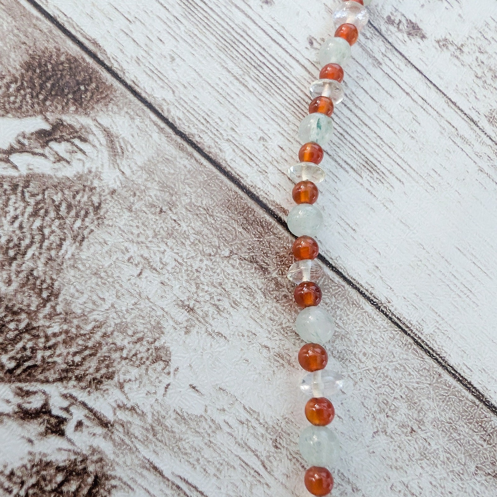Vintage Necklace Dainty Beaded Orange, Very Light Green, Clear