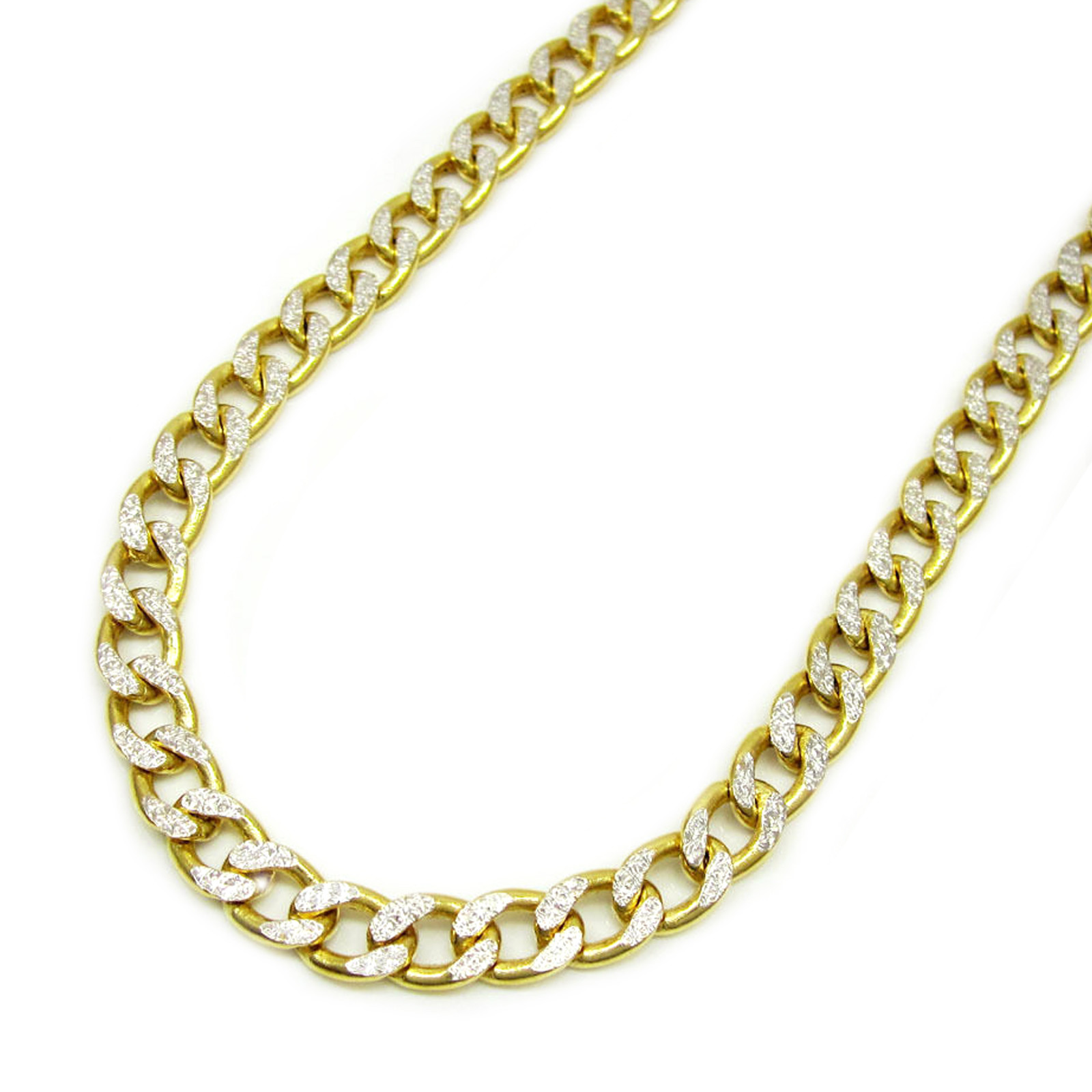 10K Yellow Gold Mens Diamond Cut Cuban Pave Link Chain Necklace 2.5MM 16”-22”
