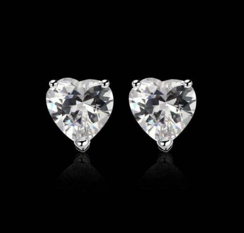 Solid 925 Sterling Silver 6MM Heart Cut Clear CZ Stud Earrings For Women
