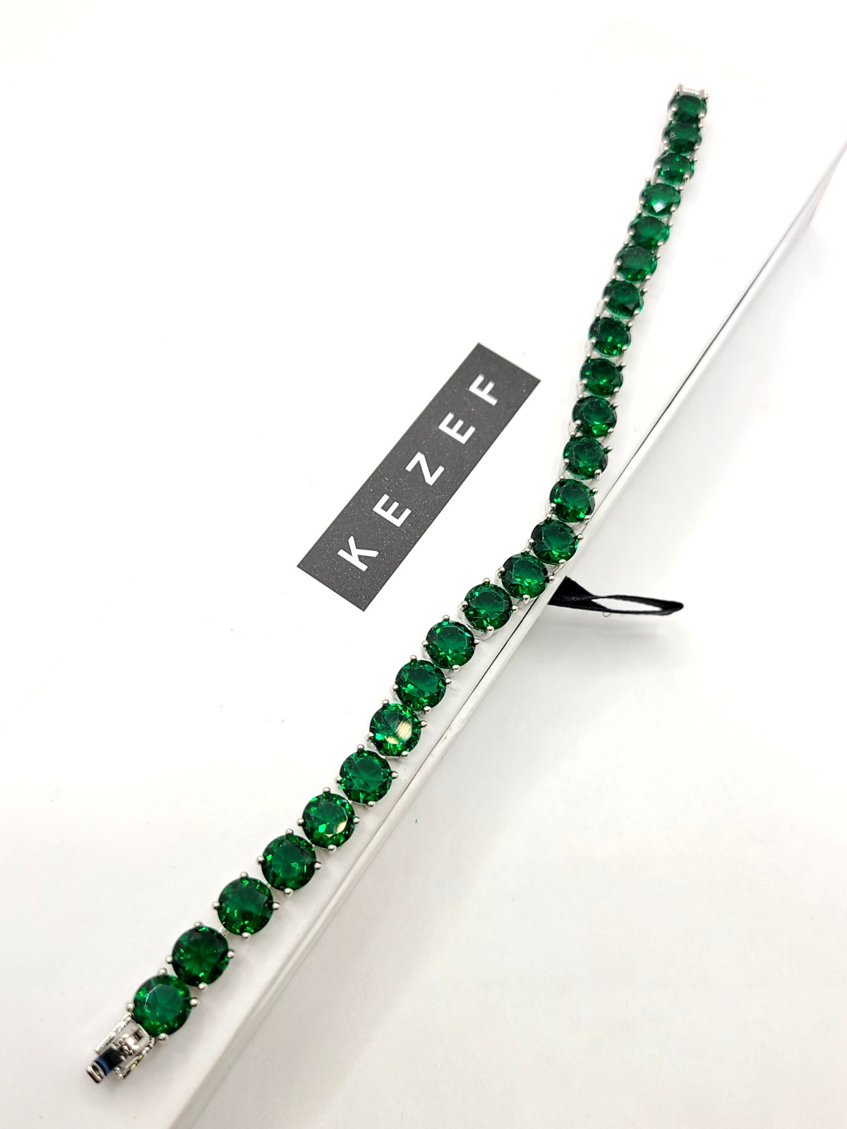 KEZEF Silver Plated Brass CZ Tennis Bracelet Round 5mm CZ – 7 Inch Green Emerald