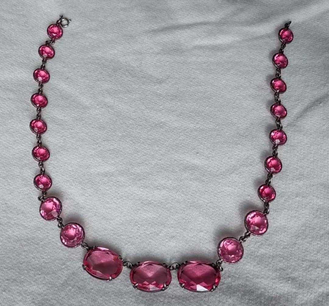 Antique Silver Late Victorian Glass Crystal Paste Riviere Necklace 1860’s-1890’s