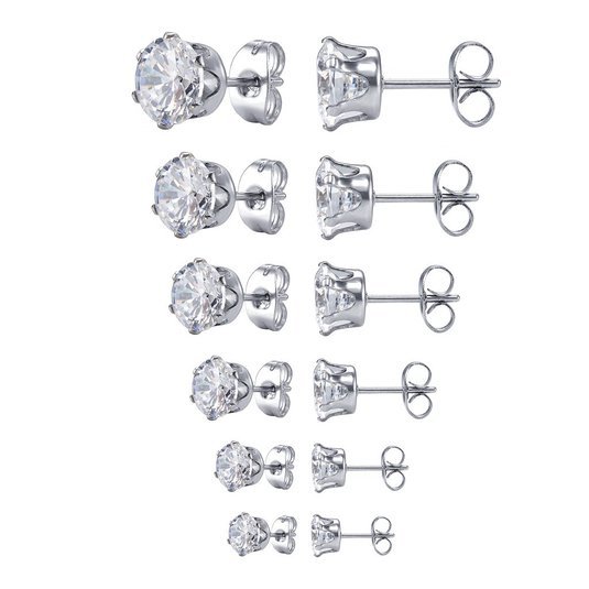 Surgical 316L Stainless Steel Stud Earrings Cubic Zircon Men Women 2PC