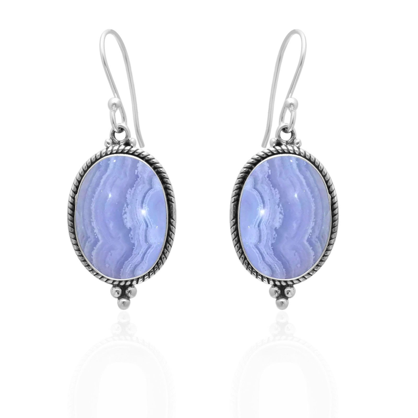 Blue Lace Agate 925 Sterling Silver Earrings Handmade Dangle Women Gift Jewelry