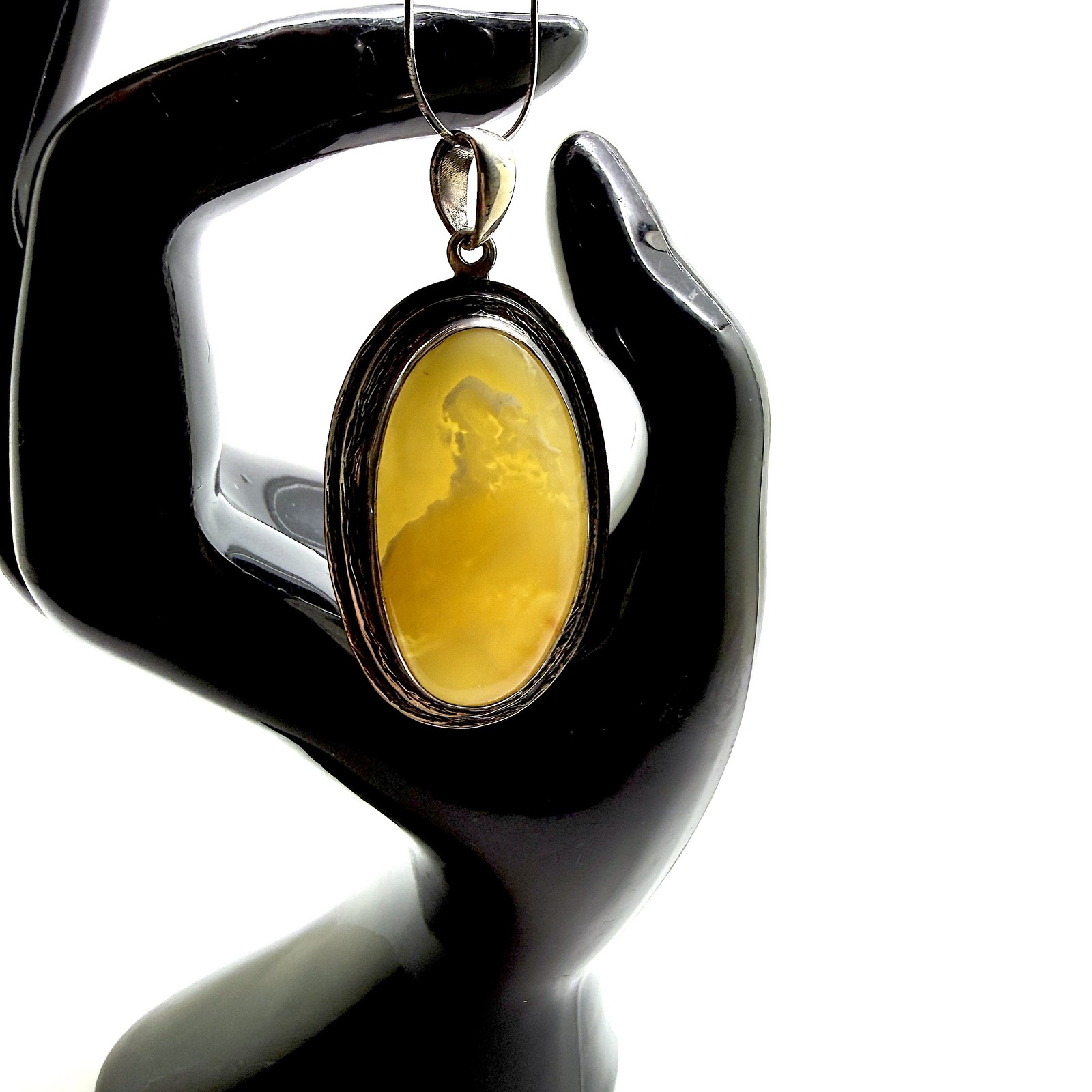 Silver landscape Whole Stone natural Amber Pendant 9.8g