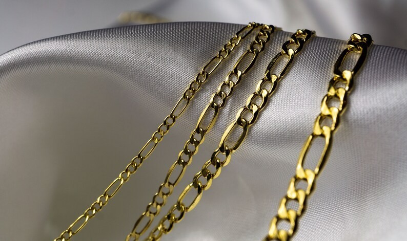 10K Yellow Gold Hollow Figaro Bracelet Real Gold Chain Unisex Jewelry 2mm-6.5mm