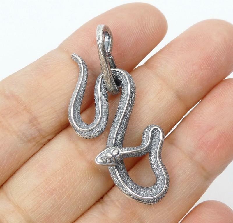 Unique Cool Solid Sterling Silver Coiled Snake Serpent Small Pendant Men Unisex