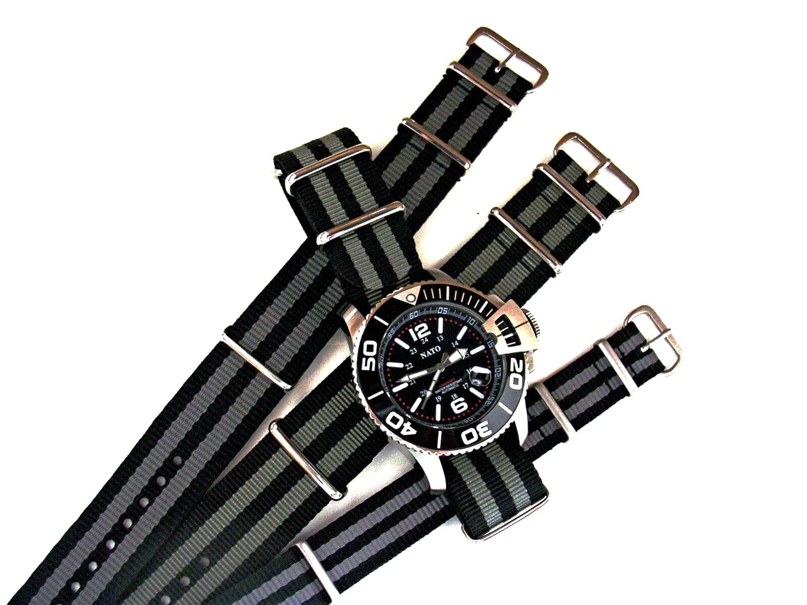 NATO G10 ® Black Grey HD nylon Military Dive watch band RAF strap bond IW SUISSE