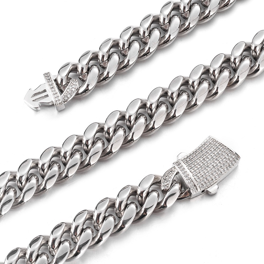 Men’s 8/10/12/14mm 316L Stainless Steel Miami Cuban Link Chain Necklace 16″-40″