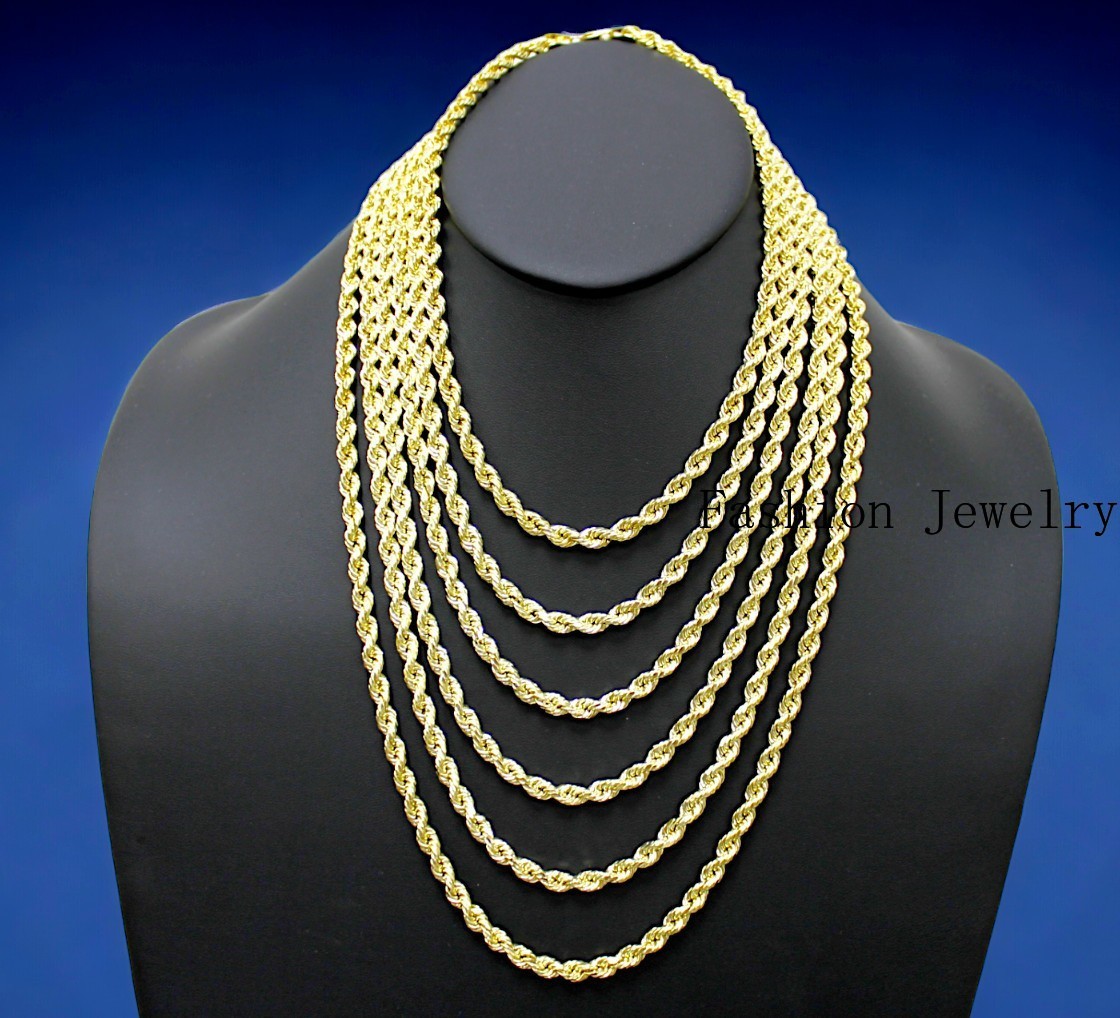 14K Yellow Gold Rope Chain Necklace Diamond Cut Real Gold 1mm-10mm 16″-30″