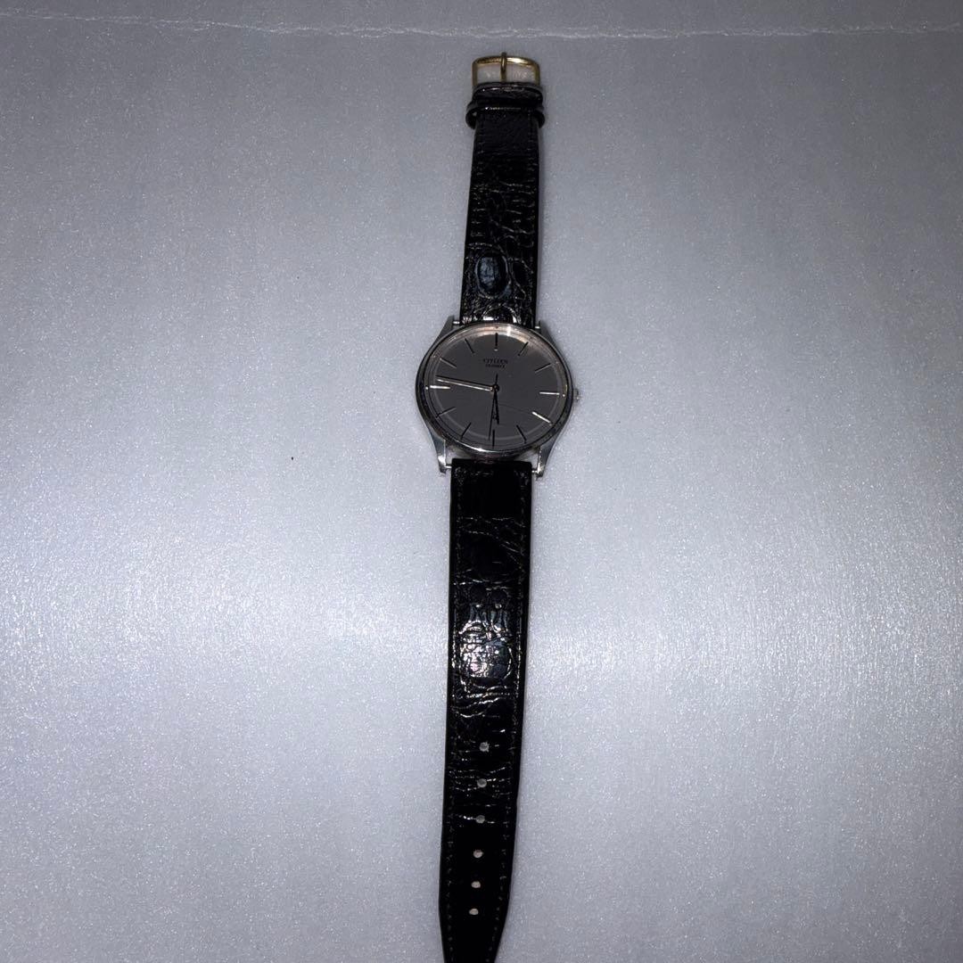 CITIZEN Quartz Watch, Silver Dial, Black Leather Strap nu