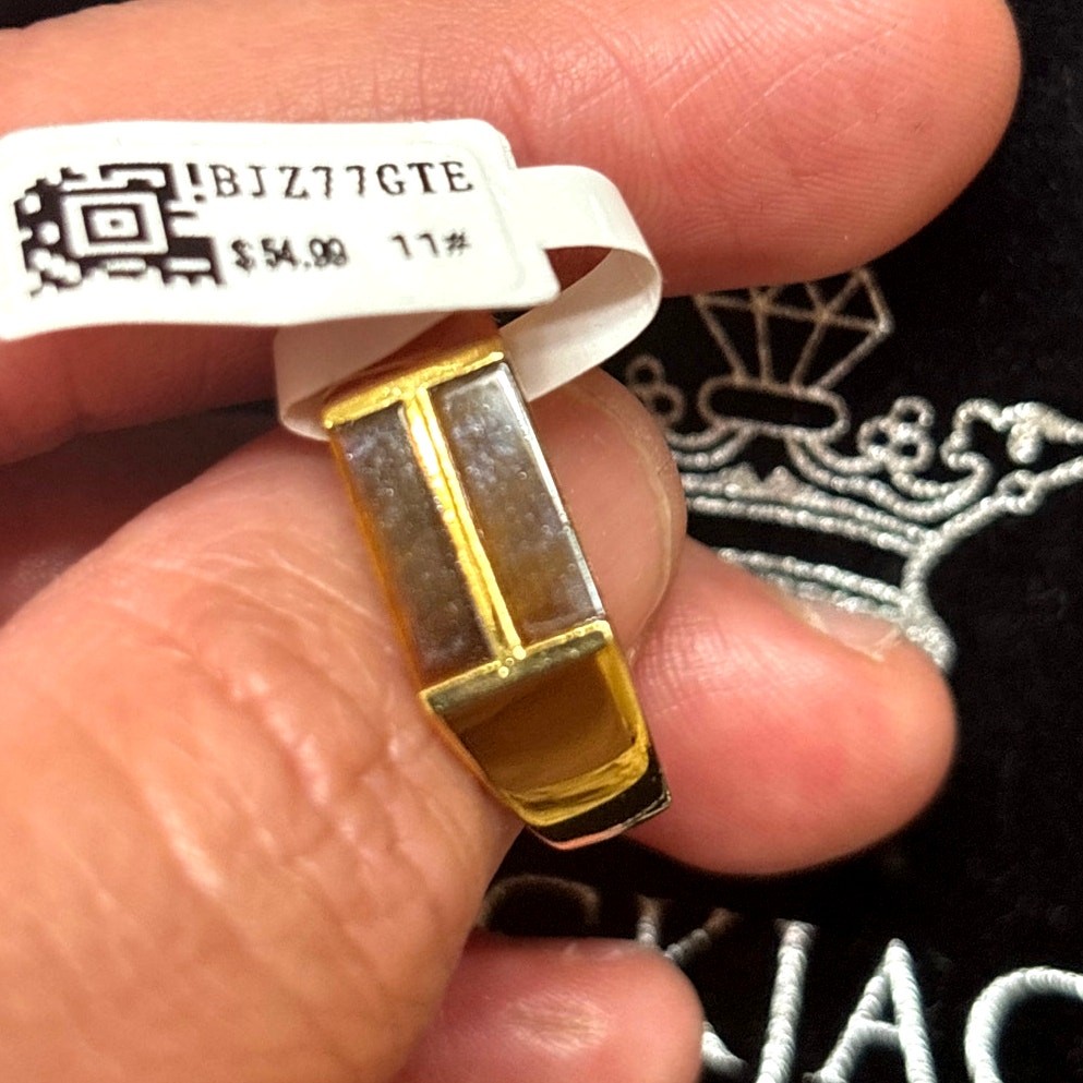 Blackjack BJZ77GTE Men’s Gold Stainless Steel Tiger Eye Bar Ring SZ # 11 NIBWT