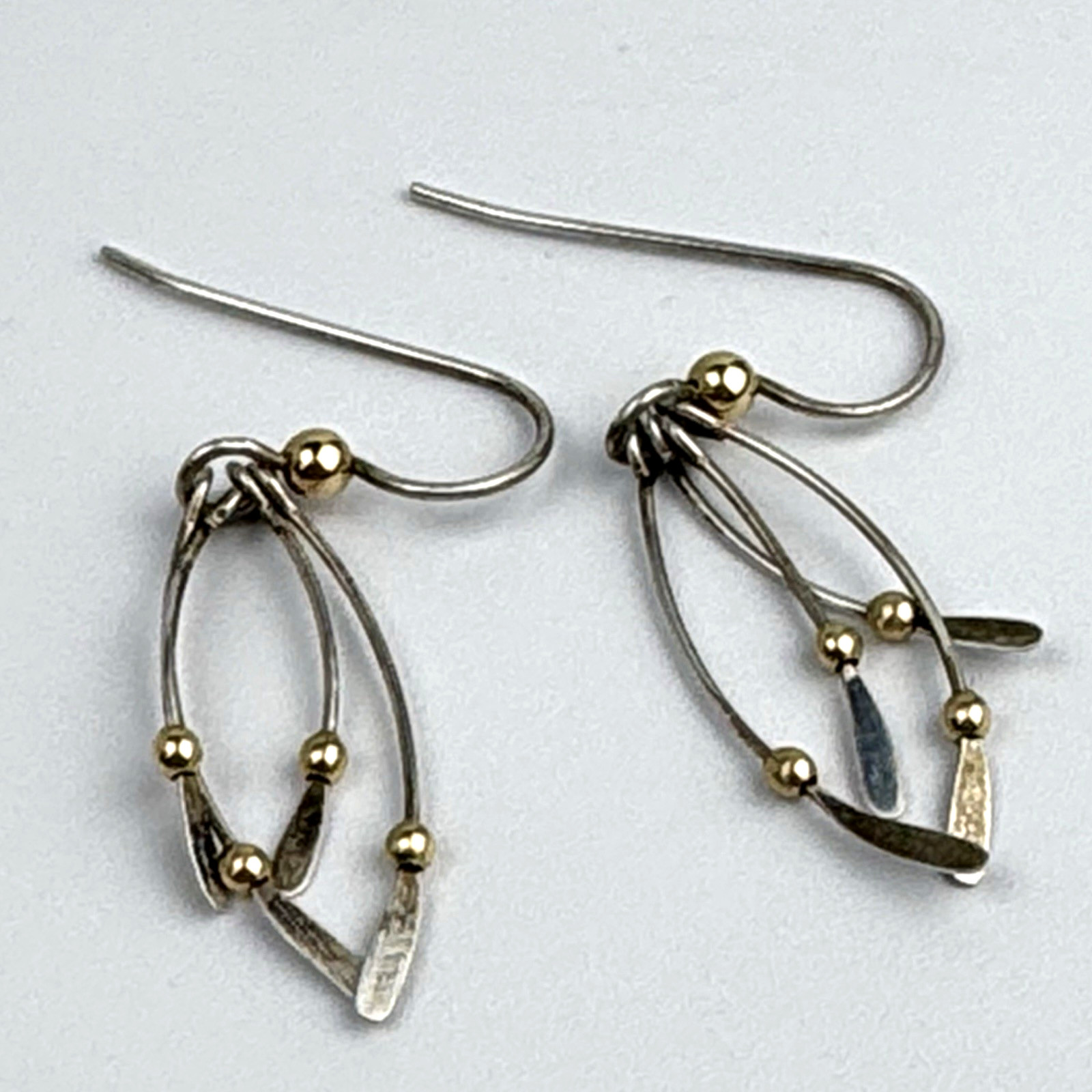 Vintage Sterling Silver 925 Gold Two-Tone Bead Modernist Kinetic Dangle Earrings
