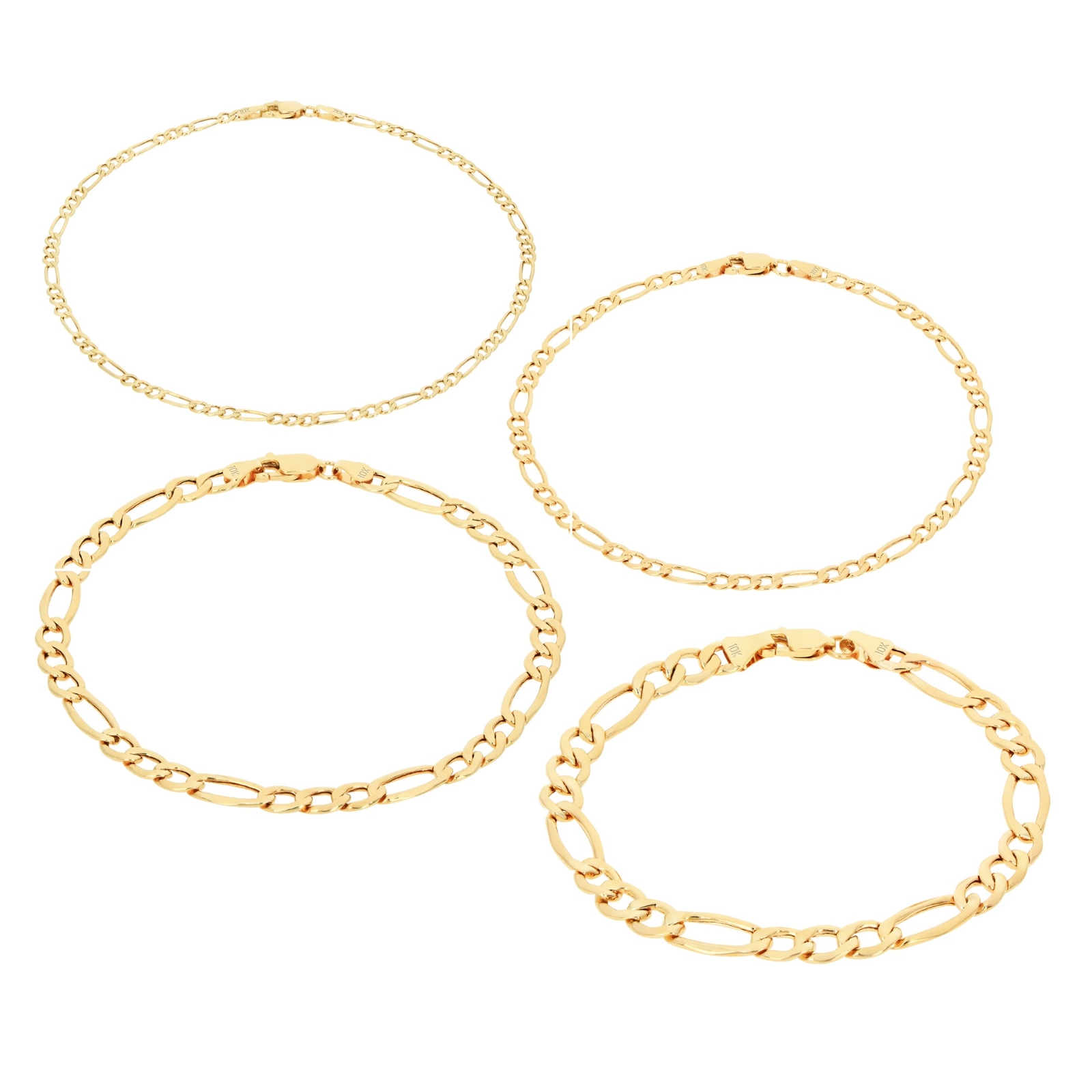 10K Yellow Gold 3.5mm-9mm Italian Figaro Chain Link Bracelet Mens Women 7″ 8″ 9″