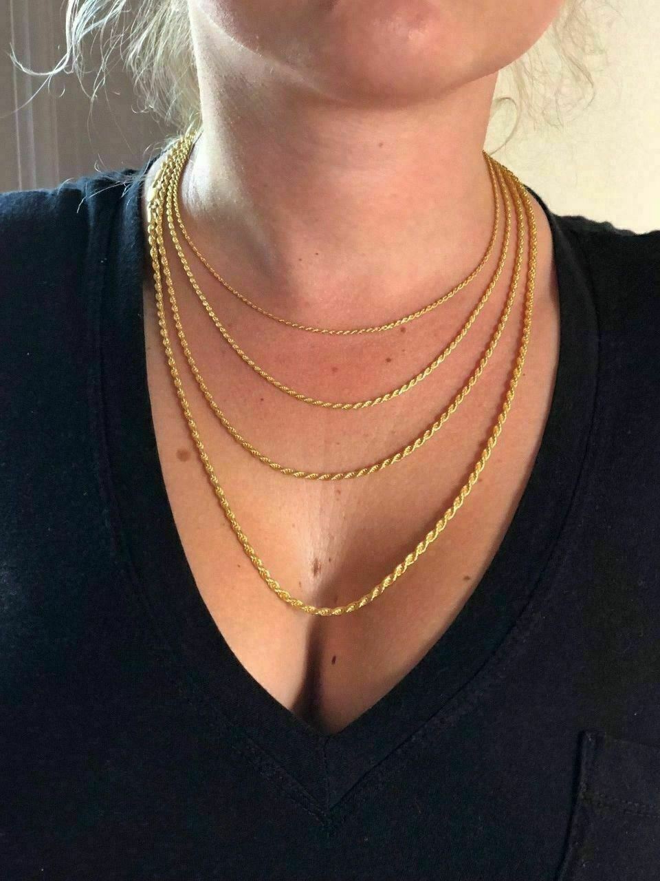 Men’s Women’s Real 14k Gold Plated Solid 925 Sterling Silver Rope Chain 1.5-5mm