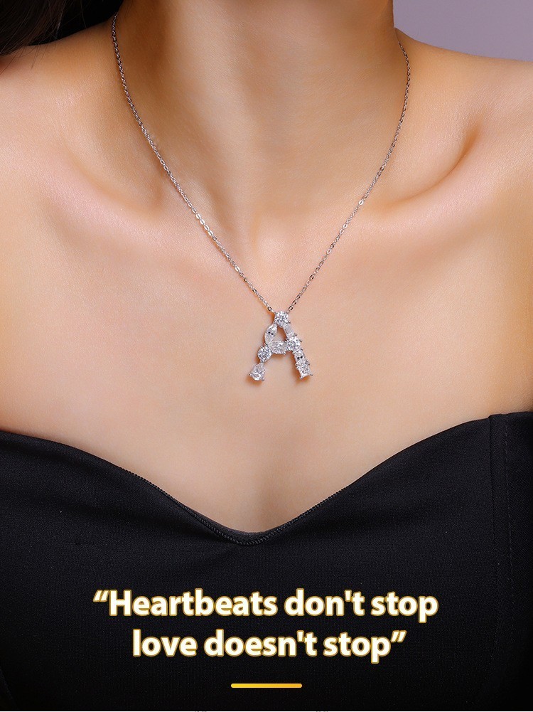 A-Z Initial Moissanite Pendant Necklace 925 Sterling Silver GRA Letter Gift