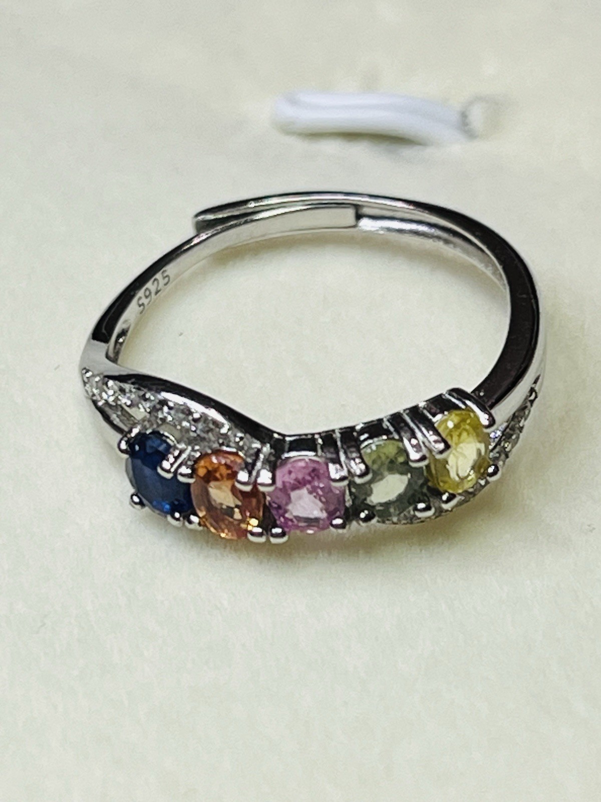 925 Sterling Silver Natural Sapphire Pink Blue Green Orange Yellow Band Ring
