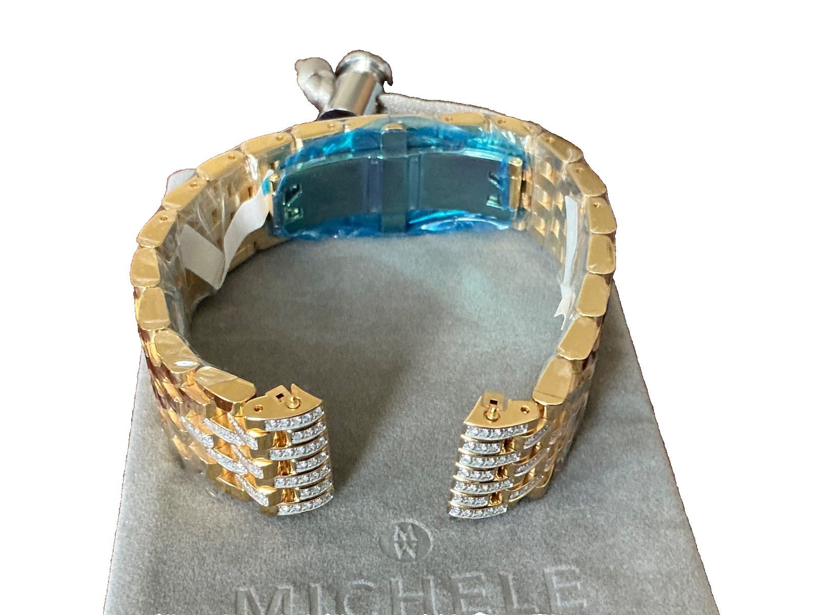 New Michele Deco 18mm 18k Gold Plt Diamond Tappered Watch Bracelet – $2400 Rare