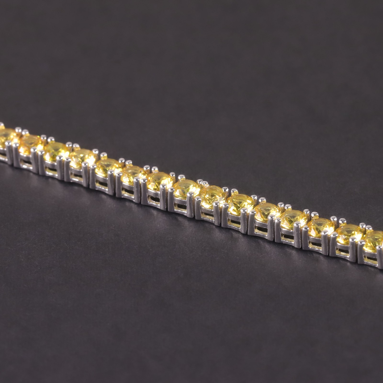 10CT Lab Created 4mm Citrine Tennis Bracelet 14K White Gold Plated 7.5 Inch