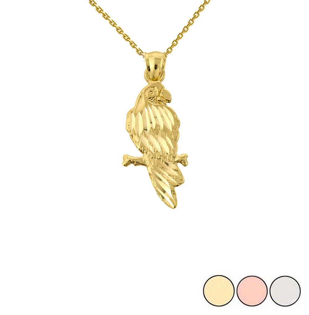 Solid Gold Parrot Pendant Necklace (Available In Yellow/Rose/White Gold)