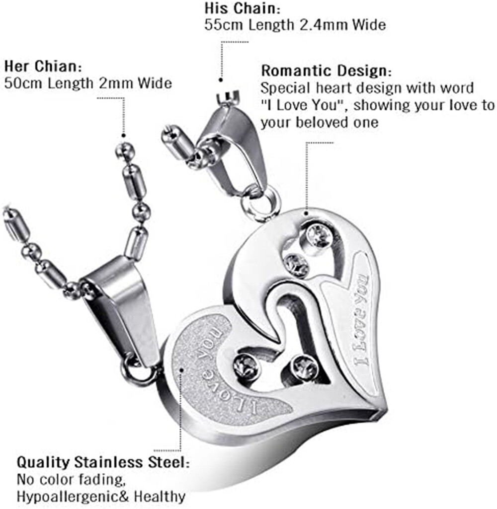Fashion Love Patchwork Necklace Pendant Necklace Stainless Steel Necklace Gift