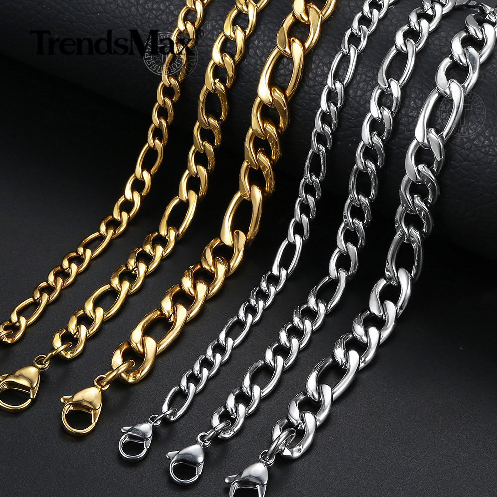 3/5/7/9mm Silver/Gold Plated Stainless Steel Figaro Link Chain Bracelet 7-10 in