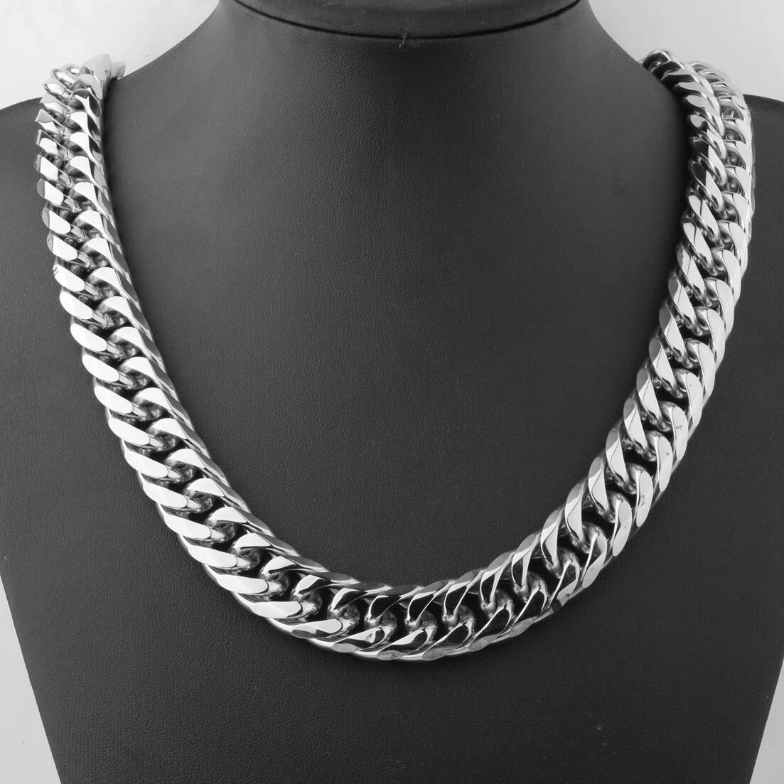 Heavy Men’s Stainless Steel Curb Cuban Link Chain Necklace 9/11/13/16/19/21mm