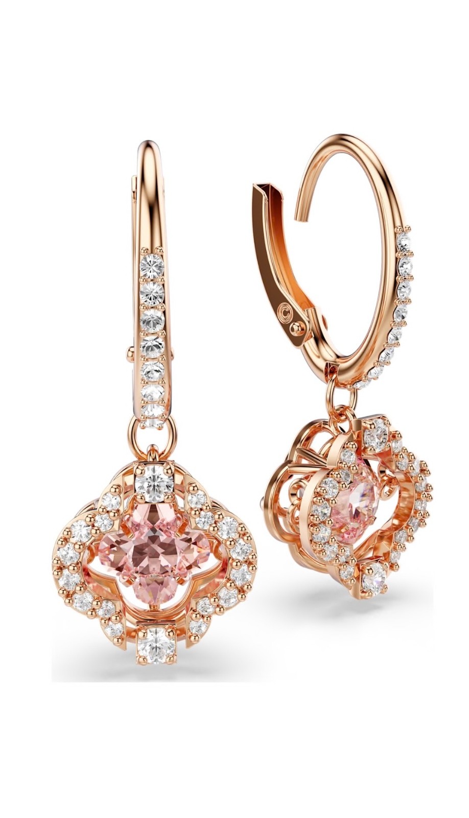 New SWAROVSKI Una Drop Earrings Clover Design with Pink Drop 18K Rose Gold