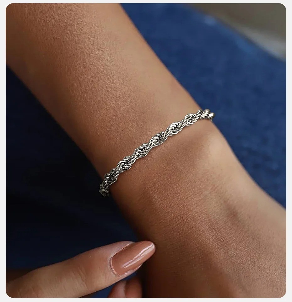 ALIZERO 925 Sterling Silver 4mm Rope Chain Bracelet Unisex Men Women Classic