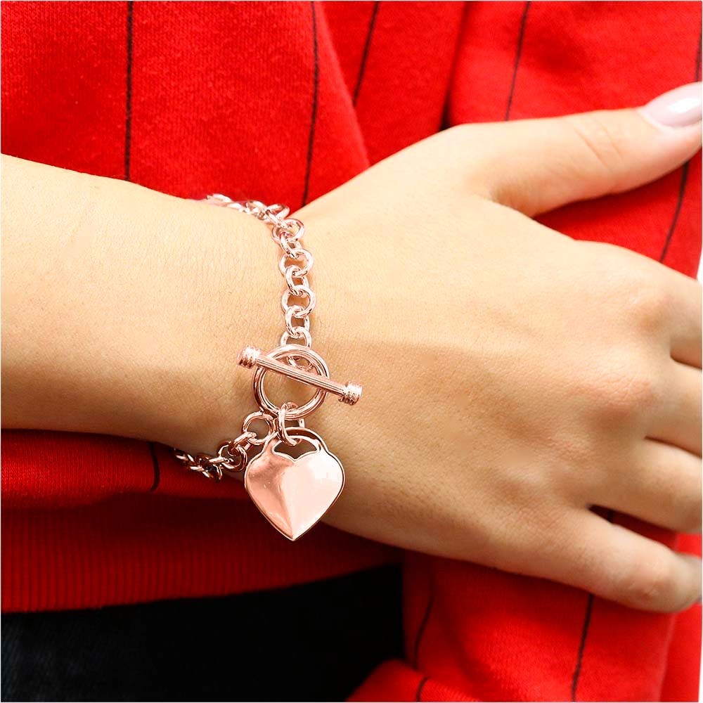 Verona Jewelers Womens Gold Plated Link Toggle Heart Charm Bracelet