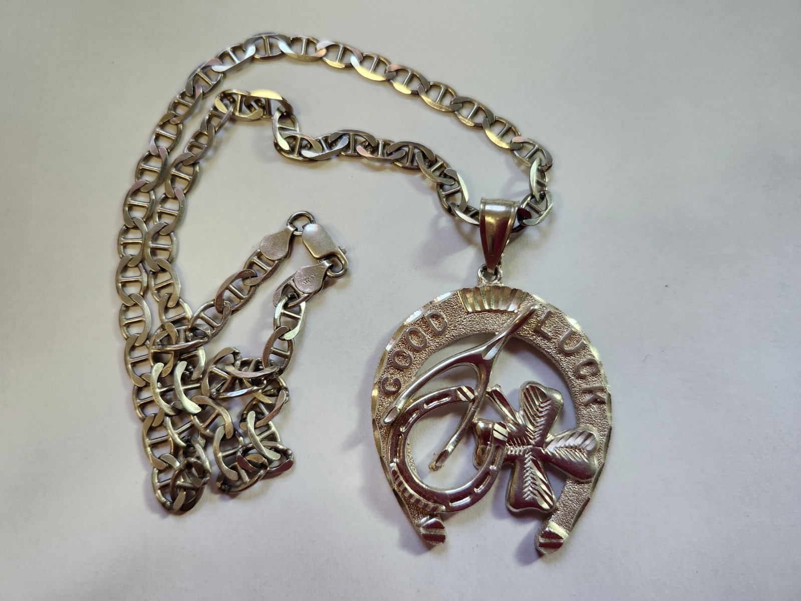 Mens Sterling Silver Pendant And Anchor Chain 43.8 Grams 1990s 22.5 Inch Chain