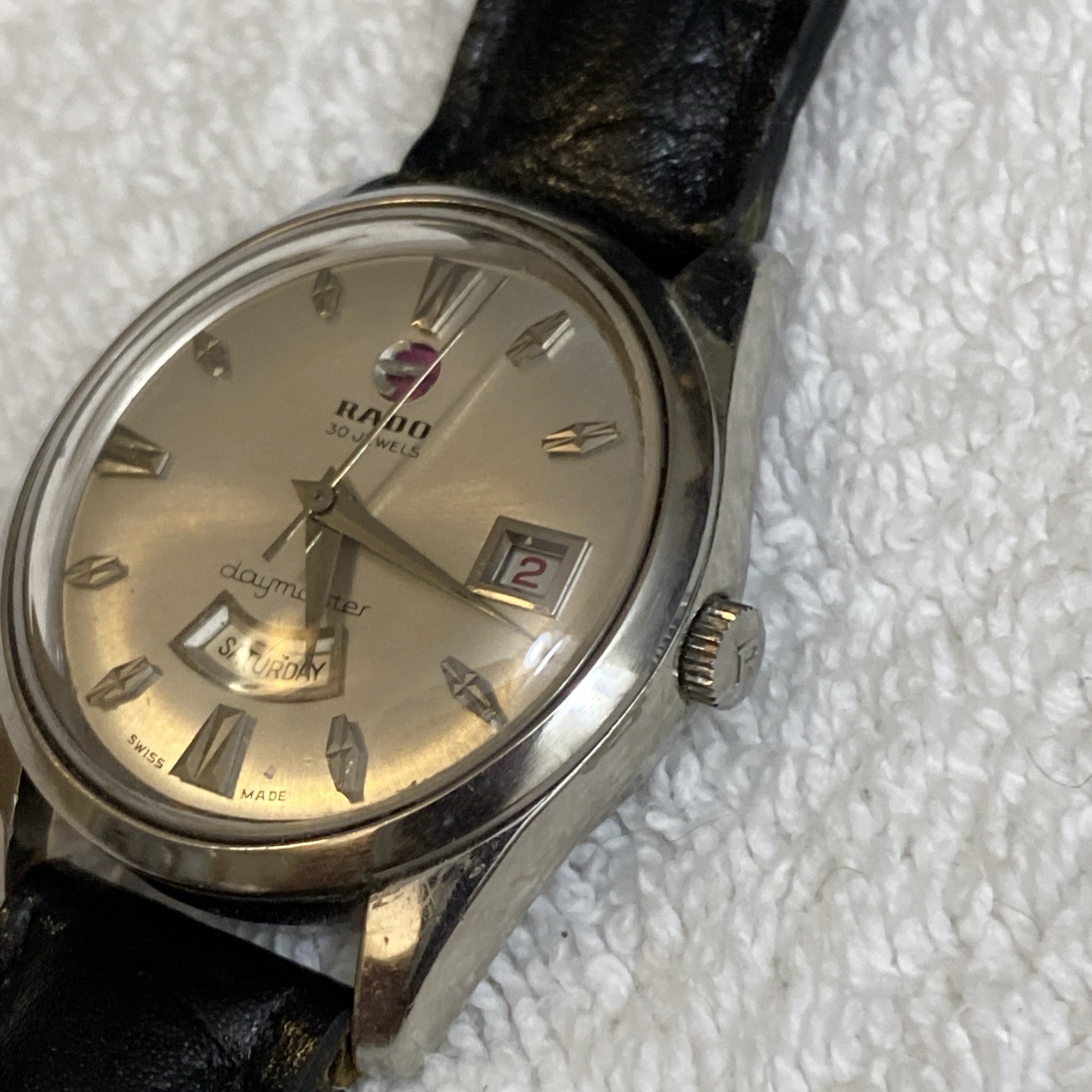 ***Vintage Rare Swiss Rado Men Wristwatch Daymaster 30 Stainless Steel Date Days