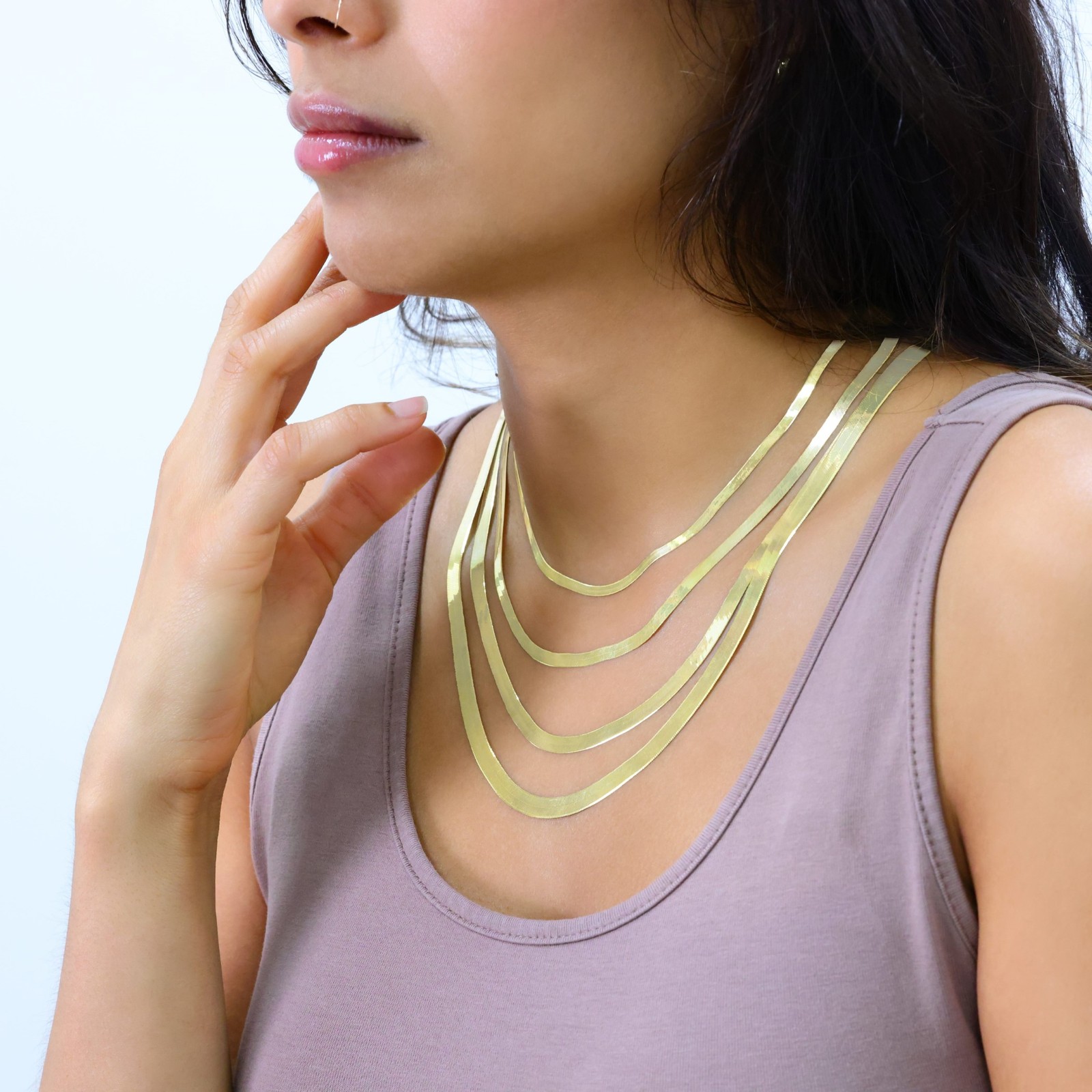 10K Yellow Gold Solid 3mm-9mm Flat Herringbone Chain Necklace Women Men 16″- 24″