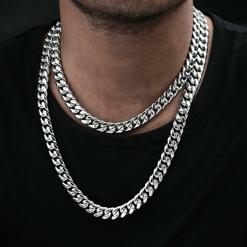 Heavy Stainless Steel Men’s Miami Cuban Link Chain Bracelet 8mm-14mm Necklace