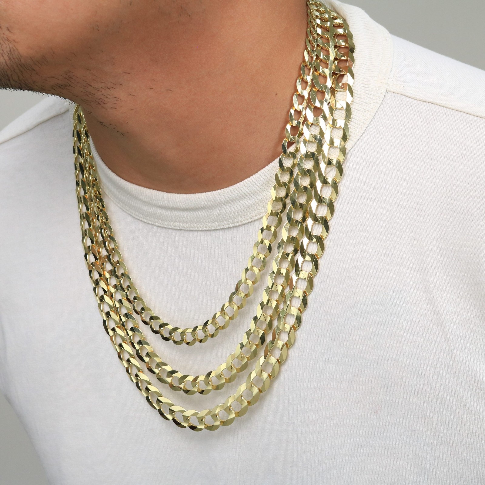 14K Yellow Gold Solid 1.5mm-12mm Curb Chain Cuban Link Necklace Bracelet 7″- 30″