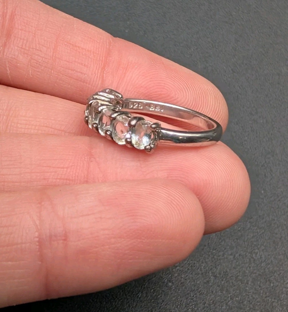 BBJ Sterling Silver Very Light Blue Aquamarine Oval Gemstone Band Ring Size 5