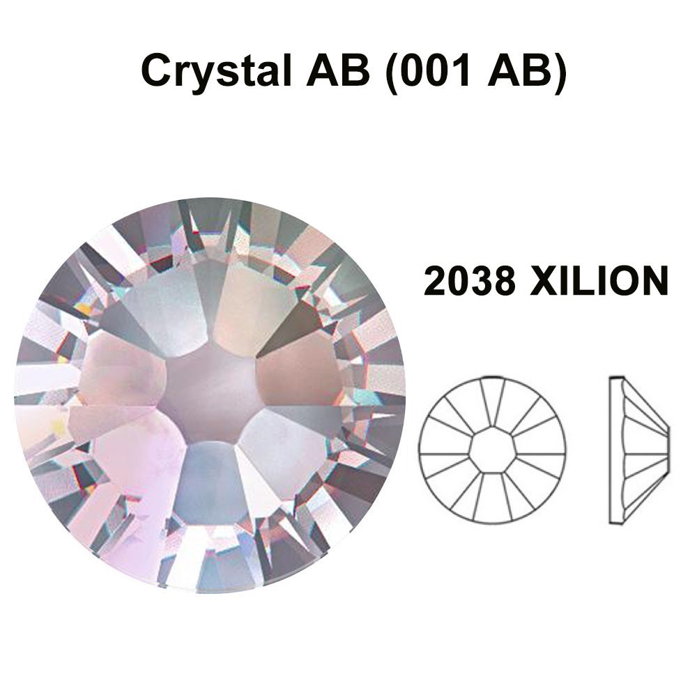 Crystal AB (001 AB) clear Swarovski 2078 / 2038 Flatback HOTFIX iron-on